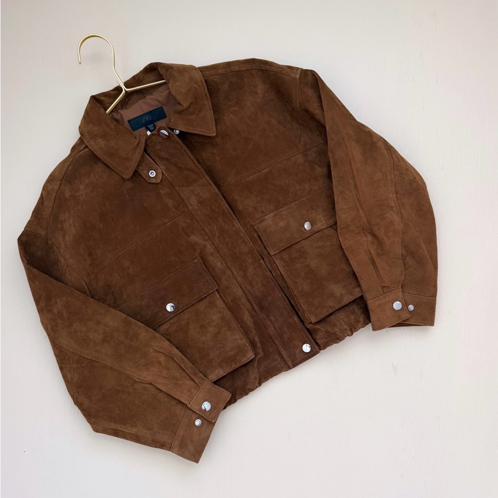 ZARA 100% LEATHER BOMBER JACKET - Picture 12 of 14